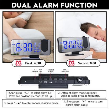 LED Digital Projection Alarm Clock Watch