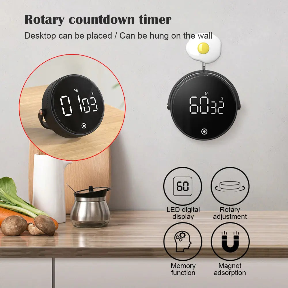 Temporizador digital magnético electrónico cocina cuenta atrás reloj LED mecánico recordatorio alarma