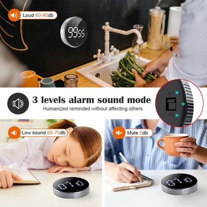 Digital Timer Magnetic Electronic Cooking Countdown Clock LED Mechanical Remind Alarm